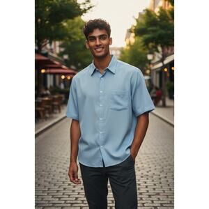 Tasso‎ Elba Shirt Mens Large Linen Short Sleeve Button Up Pocket Summer Casual